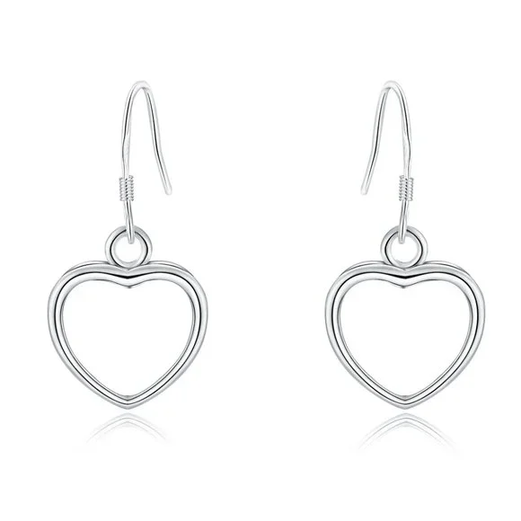 Beautiful Hollow Heart Drop Earrings 925 Sterling Silver - Picture 5 of 6